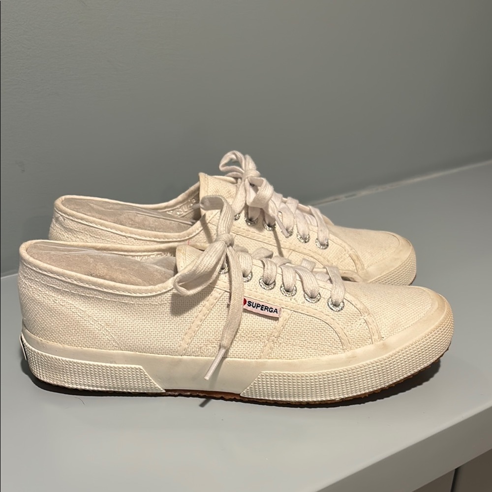 Superga White Canvas Lace-Up Sneakers